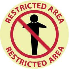 NMC - Restricted Area - Restricted Area, Anti-Skid Polyester Floor Sign - Round, Red & Black on Yellow (Glow), Adhesive Backed, For Security & Admittance - Exact Tool & Supply