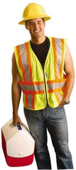 OccuNomix - Size M/L High Visibility Yellow Mesh Expandable Vest - 42 to 48" Chest, ANSI 107-2015, Zipper Closure, 3 Pockets, Polyester - Exact Tool & Supply