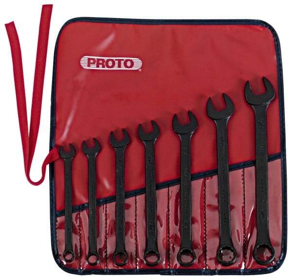 Proto - 7 Piece, 3/8" to 3/4", 12 Point Combination Wrench Set - Inch Measurement Standard, Black Oxide Finish, Comes in Nylon Roll - Exact Tool & Supply