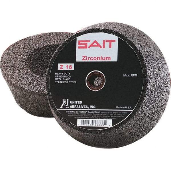 Sait - 6" Diam x 2" Thick, R Hardness, 16 Grit Surface Grinding Wheel - Zirconia Alumina, Type 11, Very Coarse Grade, 6,050 Max RPM, Resinoid Bond - Exact Tool & Supply
