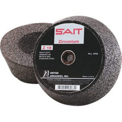 Sait - 6" Diam x 2" Thick, R Hardness, 16 Grit Surface Grinding Wheel - Zirconia Alumina, Type 11, Very Coarse Grade, 6,050 Max RPM, Resinoid Bond - Exact Tool & Supply