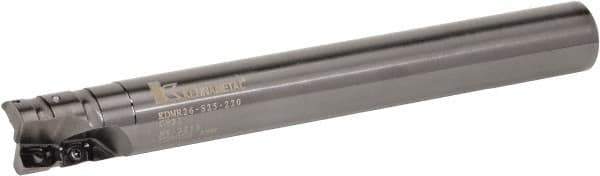 Kennametal - 25mm Cut Diam, 28mm Max Depth of Cut, 25mm Shank Diam, 170mm OAL, Indexable Square Shoulder Helical End Mill - GOMT 13T3.., JOMT 13T3.. Inserts, Cylindrical Shank, 0° Lead Angle, Series KDMR - Exact Tool & Supply