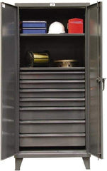Strong Hold - 2 Shelf 7 Bin Locking Storage Cabinet - Steel, 36" Wide x 24" Deep x 78" High, Dark Gray - Exact Tool & Supply