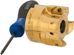 Seco - 2" Cut Diam, 0.295" Max Depth, 3/4" Arbor Hole, 4 Inserts, XPKX12 Insert Style, Indexable Copy Face Mill - R220.97-12 Cutter Style, 30,000 Max RPM, 1.77" High, Through Coolant, Series R220 - Exact Tool & Supply