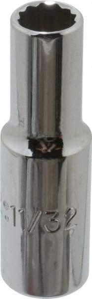Proto - 11/32", 3/8" Drive, Deep Hand Socket - 12 Points, 2-1/8" OAL, Alloy Steel, Chrome Finish - Exact Tool & Supply