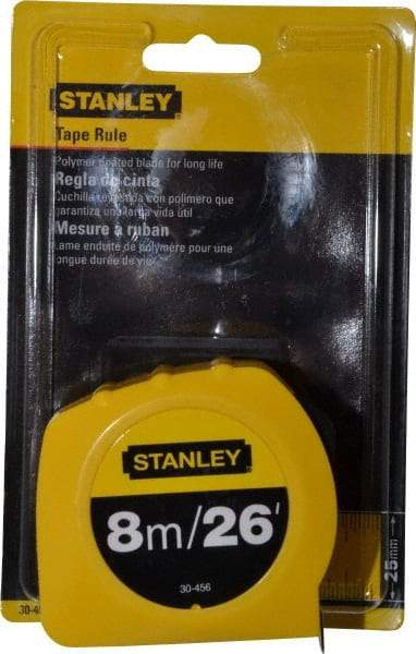 Stanley - 26' x 1" Yellow Blade Tape Measure - 1/32 & 1/16" & 1mm Graduation, Inch/Metric Graduation Style, Yellow Case - Exact Tool & Supply