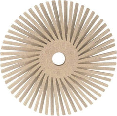 3M - 3" 120 Grit Ceramic Tapered Disc Brush - Fine Grade, Plain Hole Connector, 1" Trim Length, 0.37" Arbor Hole - Exact Tool & Supply