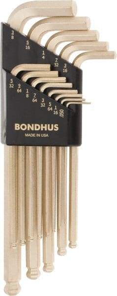 Bondhus - 13 Piece L-Key Ball End Hex Key Set - Hex Range 0.05 to 3/8", Steel - Exact Tool & Supply