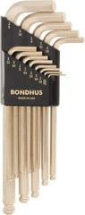 Bondhus - 13 Piece L-Key Ball End Hex Key Set - Hex Range 0.05 to 3/8", Steel - Exact Tool & Supply