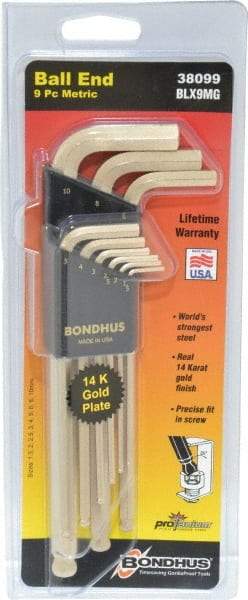 Bondhus - 9 Piece L-Key Ball End Hex Key Set - Hex Range 1.5 to 10mm, Steel - Exact Tool & Supply
