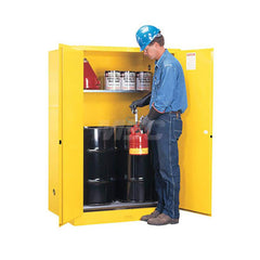 Justrite - Drum Cabinets; Number of Drums: 2 ; Storage Direction: Vertical ; Door Type: Manual-Closing ; Number of Shelves: 1 ; Height (Inch): 65 ; Width (Inch): 43 - Exact Tool & Supply
