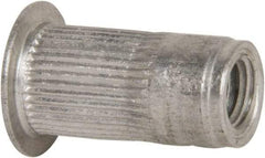 Made in USA - #10-24, 0.296 Insert Diam, 0.585" OAL, Knurled Body Open End Threaded Insert - 0.2969" Hole Diam, 0.415" Head Diam, 5056 Aluminum, Clear Protective Coating - Exact Tool & Supply