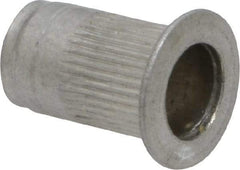 Made in USA - #10-32, 0.296 Insert Diam, 0.475" OAL, Knurled Body Open End Threaded Insert - 0.2969" Hole Diam, 0.415" Head Diam, 5056 Aluminum, Clear Protective Coating - Exact Tool & Supply