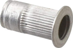 Made in USA - #10-32, 0.296 Insert Diam, 0.585" OAL, Knurled Body Open End Threaded Insert - 0.2969" Hole Diam, 0.415" Head Diam, 5056 Aluminum, Clear Protective Coating - Exact Tool & Supply