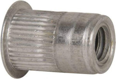 Made in USA - 1/4-20, 0.39 Insert Diam, 0.58" OAL, Knurled Body Open End Threaded Insert - 0.3906" Hole Diam, 1/2" Head Diam, 5056 Aluminum, Clear Protective Coating - Exact Tool & Supply