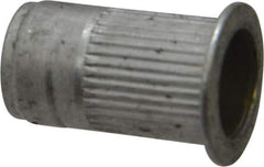 Made in USA - 1/4-20, 0.39 Insert Diam, 0.68" OAL, Knurled Body Open End Threaded Insert - 0.3906" Hole Diam, 1/2" Head Diam, 5056 Aluminum, Clear Protective Coating - Exact Tool & Supply