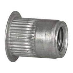 Made in USA - 3/8-16, 0.53 Insert Diam, 0.69" OAL, Knurled Body Open End Threaded Insert - 0.5312" Hole Diam, 0.685" Head Diam, 5056 Aluminum, Clear Protective Coating - Exact Tool & Supply