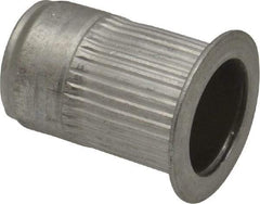 Made in USA - 3/8-16, 0.53 Insert Diam, 0.805" OAL, Knurled Body Open End Threaded Insert - 0.5312" Hole Diam, 0.685" Head Diam, 5056 Aluminum, Clear Protective Coating - Exact Tool & Supply