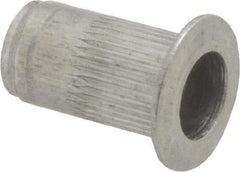 Made in USA - #8-32, 0.265 Insert Diam, 0.47" OAL, Knurled Body Open End Threaded Insert - 0.2656" Hole Diam, 0.39" Head Diam, 5056 Aluminum, Clear Protective Coating - Exact Tool & Supply