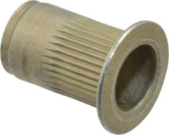 Made in USA - #10-32, 0.296 Insert Diam, 0.475" OAL, Knurled Body Open End Threaded Insert - 0.2969" Hole Diam, 0.415" Head Diam, 1008/1010 Steel, Clear Protective Coating & Zinc Yellow Dichromate Finish - Exact Tool & Supply