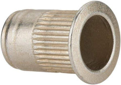 Made in USA - 1/4-20, 0.39 Insert Diam, 0.58" OAL, Knurled Body Open End Threaded Insert - 0.3906" Hole Diam, 1/2" Head Diam, 1008/1010 Steel, Clear Protective Coating & Zinc Yellow Dichromate Finish - Exact Tool & Supply