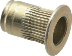 Made in USA - M4x0.70, 6.73mm Insert Diam, 10.67mm OAL, Knurled Body Open End Threaded Insert - 6.75mm Hole Diam, 9.91mm Head Diam, 1008/1010 Steel, Clear Protective Coating & Zinc Yellow Dichromate Finish - Exact Tool & Supply