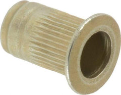 Made in USA - M5x0.80, 7.52mm Insert Diam, 12.07mm OAL, Knurled Body Open End Threaded Insert - 7.6mm Hole Diam, 10.54mm Head Diam, 1008/1010 Steel, Clear Protective Coating & Zinc Yellow Dichromate Finish - Exact Tool & Supply