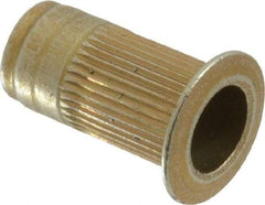 Made in USA - M5x0.80, 7.52mm Insert Diam, 14.86mm OAL, Knurled Body Open End Threaded Insert - 7.6mm Hole Diam, 10.54mm Head Diam, 1008/1010 Steel, Clear Protective Coating & Zinc Yellow Dichromate Finish - Exact Tool & Supply