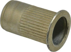 Made in USA - M6x1.00, 9.91mm Insert Diam, 17.27mm OAL, Knurled Body Open End Threaded Insert - 10mm Hole Diam, 12.7mm Head Diam, 1008/1010 Steel, Clear Protective Coating & Zinc Yellow Dichromate Finish - Exact Tool & Supply