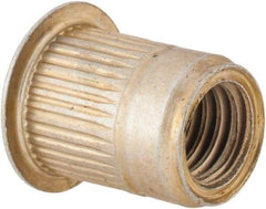 Made in USA - 3/8-16, 0.53 Insert Diam, 0.69" OAL, Knurled Body Open End Threaded Insert - 0.5312" Hole Diam, 0.685" Head Diam, 1008/1010 Steel, Clear Protective Coating & Zinc Yellow Dichromate Finish - Exact Tool & Supply