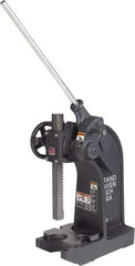 Dake - 1-1/2" Ram, 7-3/4" Throat Depth, 6 Ton Manual Arbor Press - 14" Max Work Height x 15-1/2" Max Work Width, Compound Leverage, 66:1 Leverage Ratio, 8-1/4" Base Width x 20" Base Depth - Exact Tool & Supply
