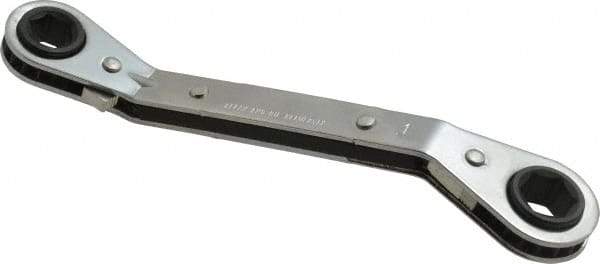 Proto - 11mm x 13mm 12 Point Ratcheting Offset Box Wrench - Double End, 9/64" Head Diam x 1/2" Head Thickness, 6-1/2" OAL, Steel, Chrome Finish, 25° Offset - Exact Tool & Supply