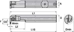Kennametal - A-A4E, Internal, Right Hand, 10mm Max Depth of Cut, 3mm Min Groove Width, Indexable Grooving Tool Holder - A4..03.. Insert Compatibility, 63/64" Shank Width, 200mm OAL, Through Coolant - Exact Tool & Supply