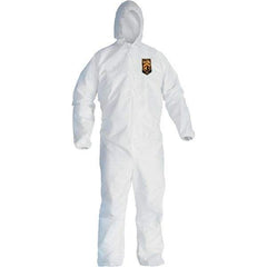 KleenGuard - Size 4XL Film Laminate General Purpose Coveralls - White, Zipper Closure, Elastic Cuffs, Elastic Ankles, Serged Seams - Exact Tool & Supply