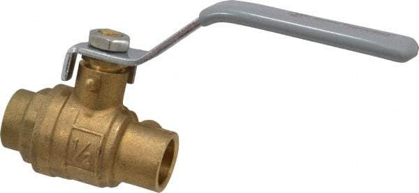 Value Collection - 1/2" Pipe, Full Port, Brass Standard Ball Valve - Inline - One Way Flow, Soldered x Soldered Ends, Lever Handle, 500 WOG - Exact Tool & Supply
