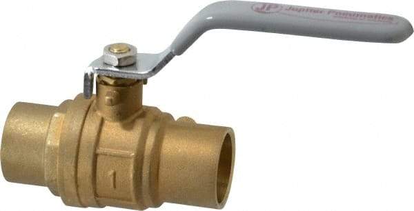 Value Collection - 1" Pipe, Full Port, Brass Standard Ball Valve - Inline - One Way Flow, Soldered x Soldered Ends, Lever Handle, 500 WOG - Exact Tool & Supply