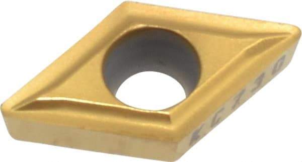 Kennametal - DPGT21.51 LF Grade KC730 Carbide Turning Insert - TiN Finish, 55° Diamond, 1/4" Inscr Circle, 3/32" Thick, 1/64" Corner Radius - Exact Tool & Supply