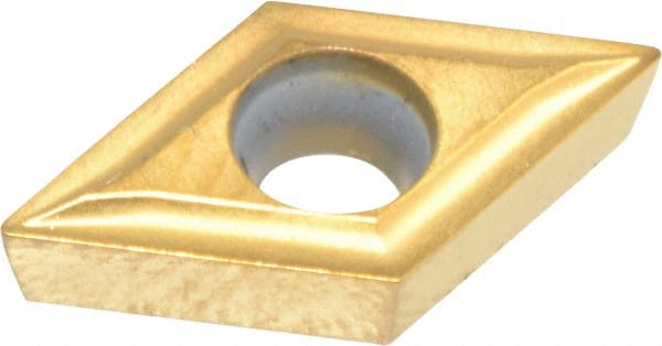 DCMT21.50.5LF KC730 Carbide Turning Insert TiN Finish, Neutral, 7.75mm Long, 1/4″ Inscribed Circle, 0.0079″ Corner Radius, 3/32″ Thick, 55° Diamond, Series Screw-On