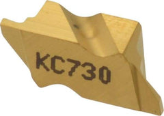 Kennametal - 2031NG Grade KC730, 0.79mm Cutting Width Carbide Grooving Insert - 1.27mm Max Depth of Cut, Right Hand, 0.09mm Corner Radius, TiN Finish - Exact Tool & Supply