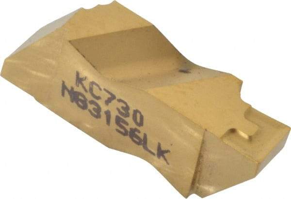 Kennametal - 3156NG K Grade KC730, 3.96mm Cutting Width Carbide Grooving Insert - 3.81mm Max Depth of Cut, Left Hand, 0.19mm Corner Radius, TiN Finish - Exact Tool & Supply