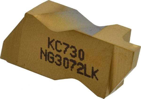 Kennametal - 3072NG K Grade KC730, 1.83mm Cutting Width Carbide Grooving Insert - 2.39mm Max Depth of Cut, Left Hand, 0.19mm Corner Radius, TiN Finish - Exact Tool & Supply