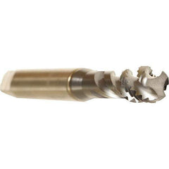 Emuge - #10-24 UNC 3 Flute 2B Bottoming Spiral Flute Tap - Cobalt, TiCN Finish, 2.756" OAL, Right Hand Flute, Right Hand Thread, Series Enorm - Exact Tool & Supply