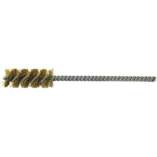 Brush Research Mfg. - 7/32" Diam Helical Brass Tube Brush - Single Spiral, 0.003" Filament Diam, 1" Brush Length, 4" OAL, 0.112" Diam Galvanized Steel Shank - Exact Tool & Supply