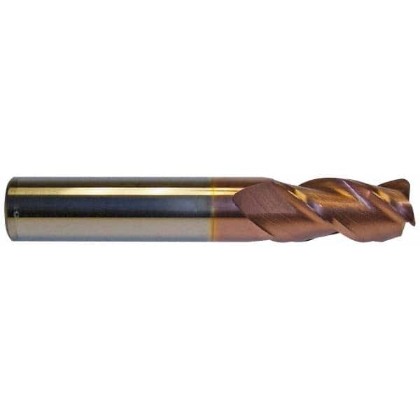 Corner Radius End Mill: 5/8″ Dia, 1-1/4″ LOC, 0.06″ Radius, 3 Flutes, Solid Carbide 3-1/2″ OAL, 5/8″ Shank Dia, 40 ° Helix, TiCN Coated, Corner Radius End, Centercutting