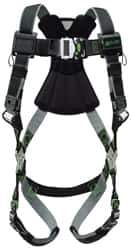 Miller - 400 Lb Capacity, Size Universal, Full Body Construction Safety Harness - Polyester (Outer) & Webbing, Quick Connect Leg Strap, Quick Connect Chest Strap, Green/Black - Exact Tool & Supply