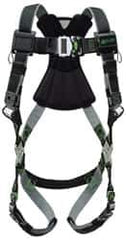 Miller - 400 Lb Capacity, Size Universal, Full Body Construction Safety Harness - Polyester (Outer) & Webbing, Quick Connect Leg Strap, Quick Connect Chest Strap, Green/Black - Exact Tool & Supply