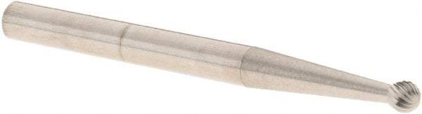 M.A. Ford - 3/32" Cut Diam, 1/8" Shank Diam, Ball Head Double Cut Burr - Carbide, Radius End, 5/64" LOC, 1-1/2" OAL - Exact Tool & Supply