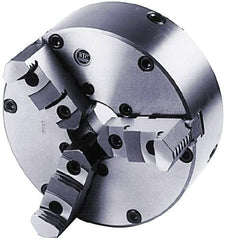 BTC - 3 Jaws, 12" Diam, Self Centering Manual Lathe Chuck - Plain Back Mount Spindle, Adjustable, Reversible, 2,200 Max RPM, 3.268" Through Hole Diam, Cast Iron - Exact Tool & Supply