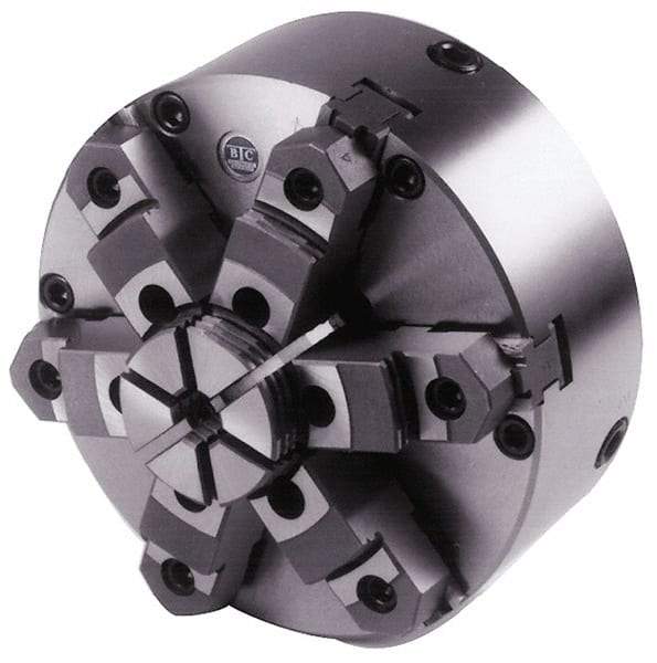 BTC - 6 Jaws, 6" Diam, Self Centering Manual Lathe Chuck - Plain Back Mount Spindle, Adjustable, Reversible, 2,500 Max RPM, 1.535" Through Hole Diam, Cast Iron - Exact Tool & Supply