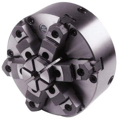 BTC - 6 Jaws, 6" Diam, Self Centering Manual Lathe Chuck - Plain Back Mount Spindle, Adjustable, Reversible, 2,500 Max RPM, 1.535" Through Hole Diam, Cast Iron - Exact Tool & Supply
